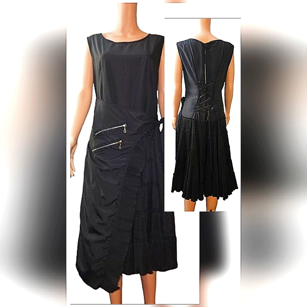 NWT Jerry T Black Sleeveless Dress with Ruffle Bottom Detail M